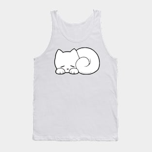 Sleepy Cat - White Tank Top